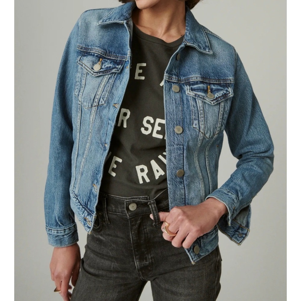 Lucky Brand Tomboy Trucker Denim Jacket Womens XS‎ Moto Jean Vintage Inspired